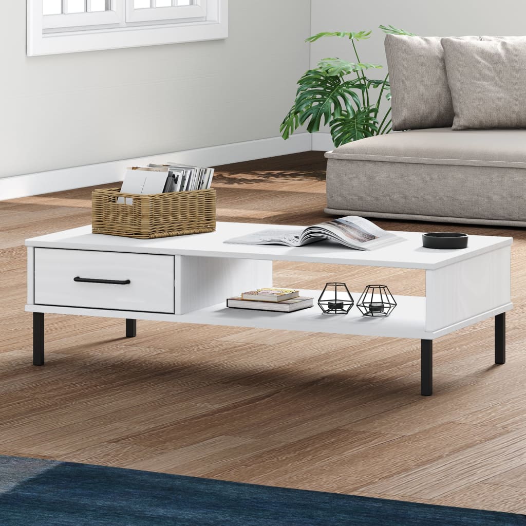 Coffee Table With Metal Legs Solid Wood Pine Oslo