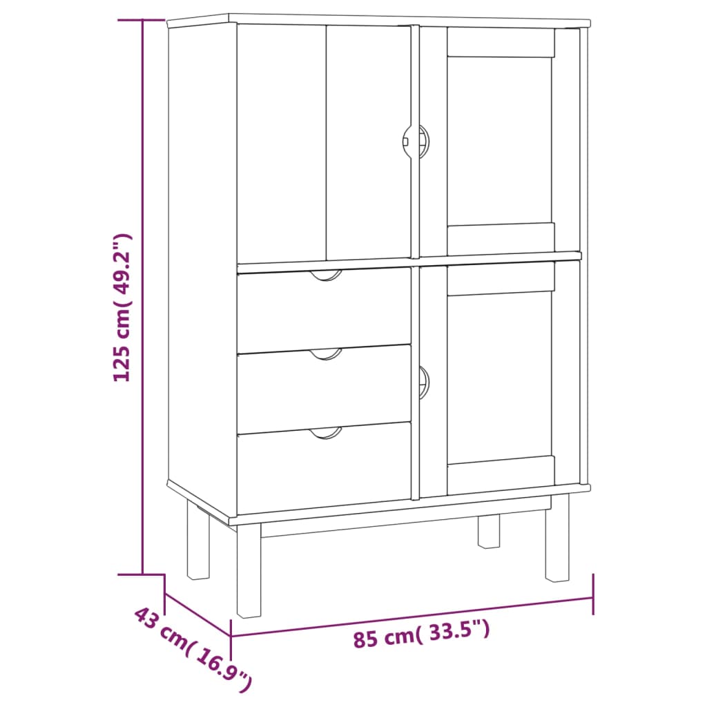 Highboard Otta 33.5&quot;X16.9&quot;X49.2&quot; Solid Wood Pine