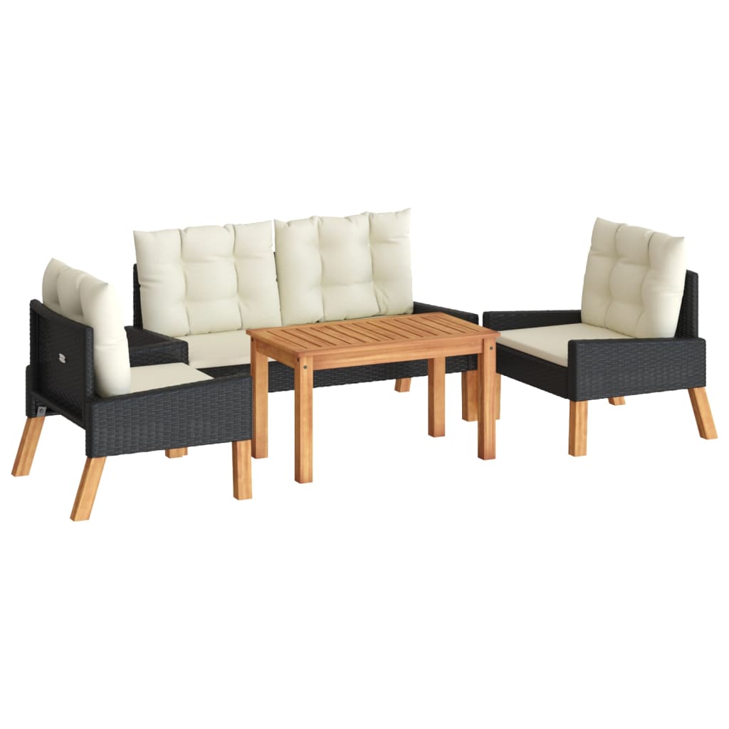 4 Piece Patio Lounge Set With Cushions Poly Rattan And Solid Wood