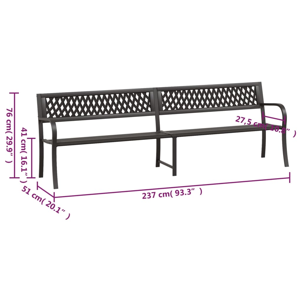 Twin Patio Bench Black Steel