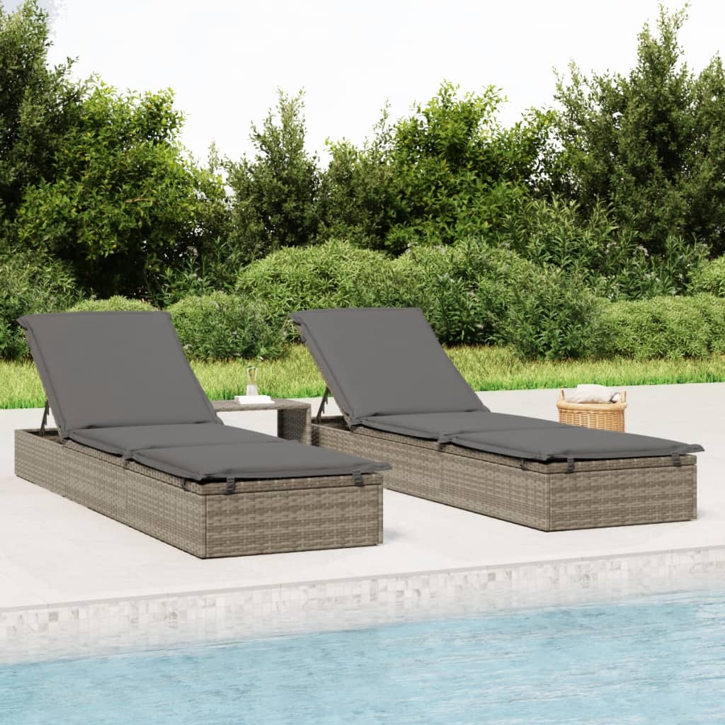 Sunbeds 2 Pcs With Table Poly Rattan