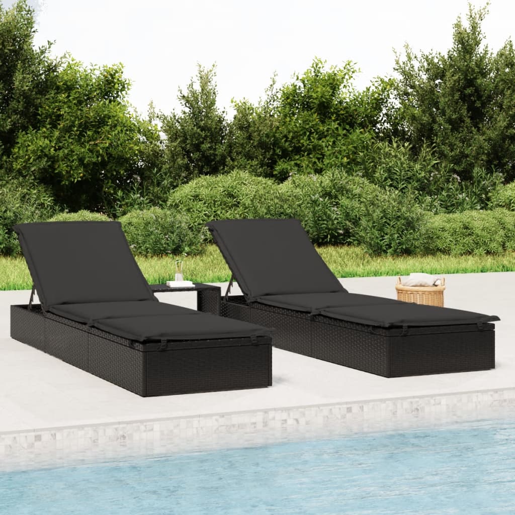 Sunbeds 2 Pcs With Table Poly Rattan