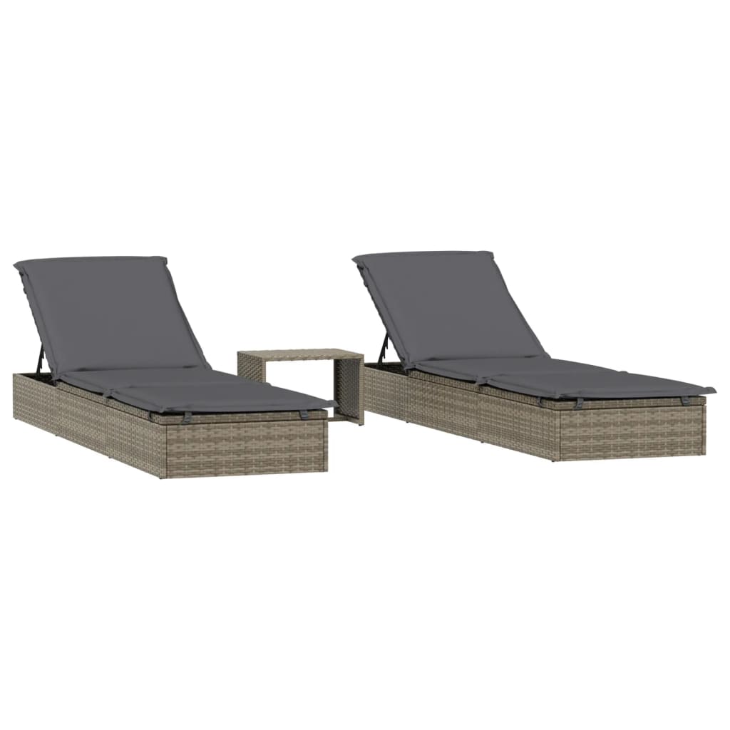 Sunbeds 2 Pcs With Table Poly Rattan