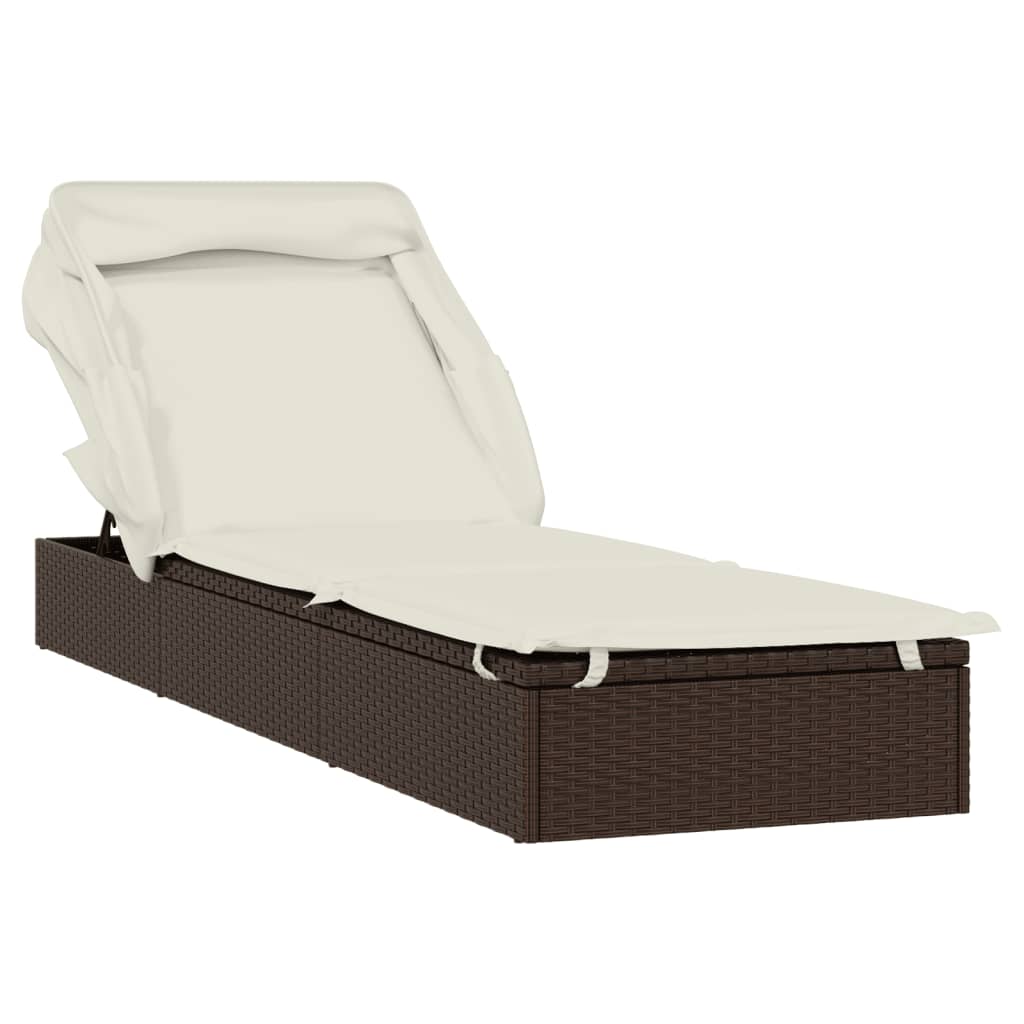 Sunbed With Foldable Roof 83.9&quot;X24.8&quot;X38.2&quot; Poly Rattan