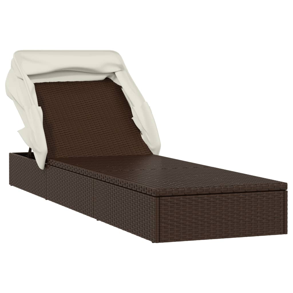 Sunbed With Foldable Roof 83.9&quot;X24.8&quot;X38.2&quot; Poly Rattan