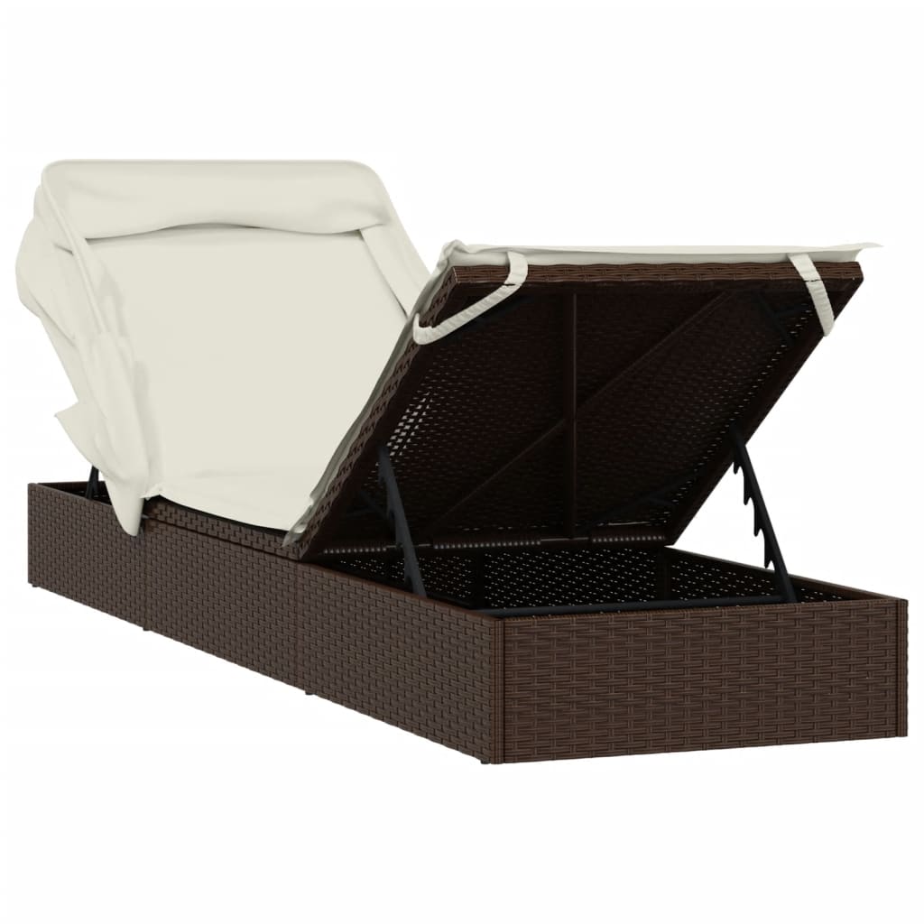 Sunbed With Foldable Roof 83.9&quot;X24.8&quot;X38.2&quot; Poly Rattan