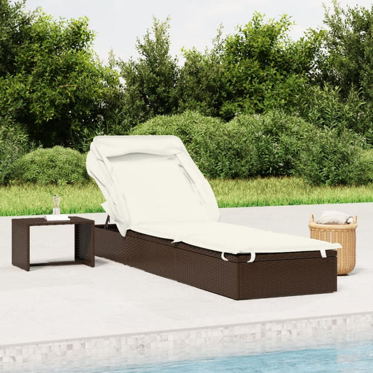 Sunbed With Foldable Roof 83.9&quot;X24.8&quot;X38.2&quot; Poly Rattan