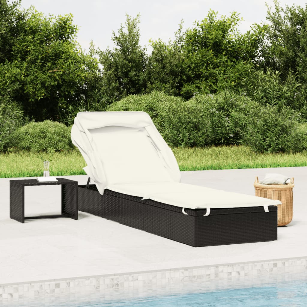 Sunbed With Foldable Roof 83.9&quot;X24.8&quot;X38.2&quot; Poly Rattan