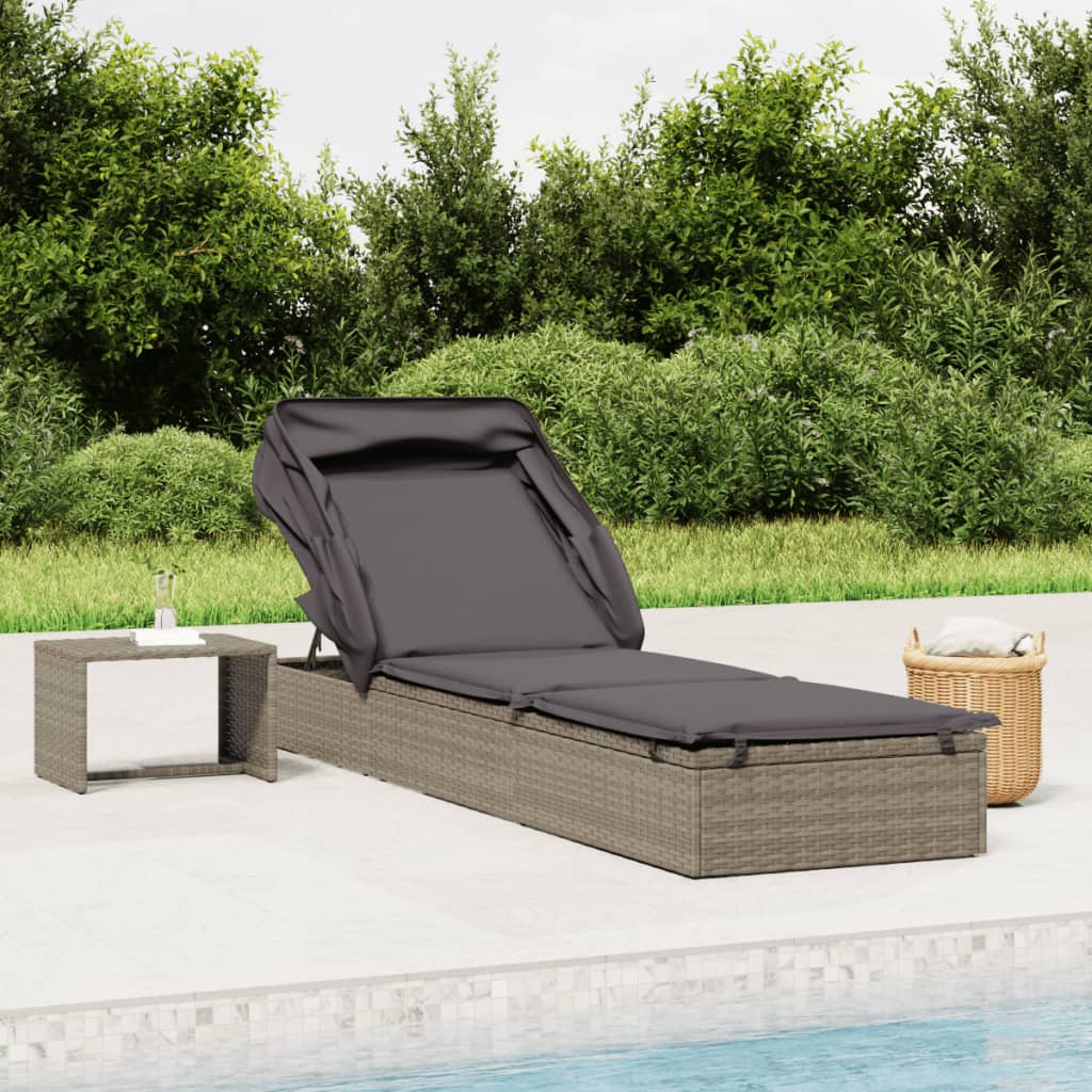 Sunbed With Foldable Roof 83.9&quot;X24.8&quot;X38.2&quot; Poly Rattan