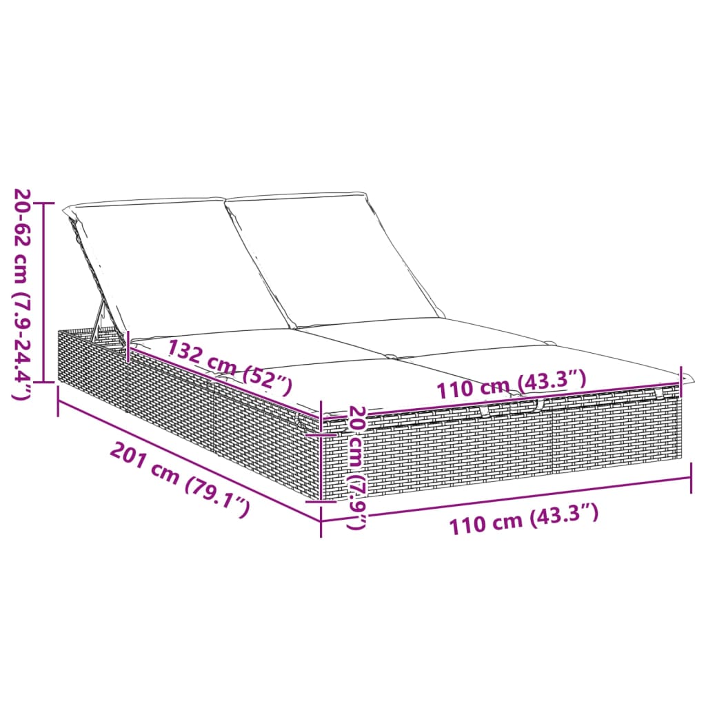 2-Person Sunbed With Cushions Poly Rattan