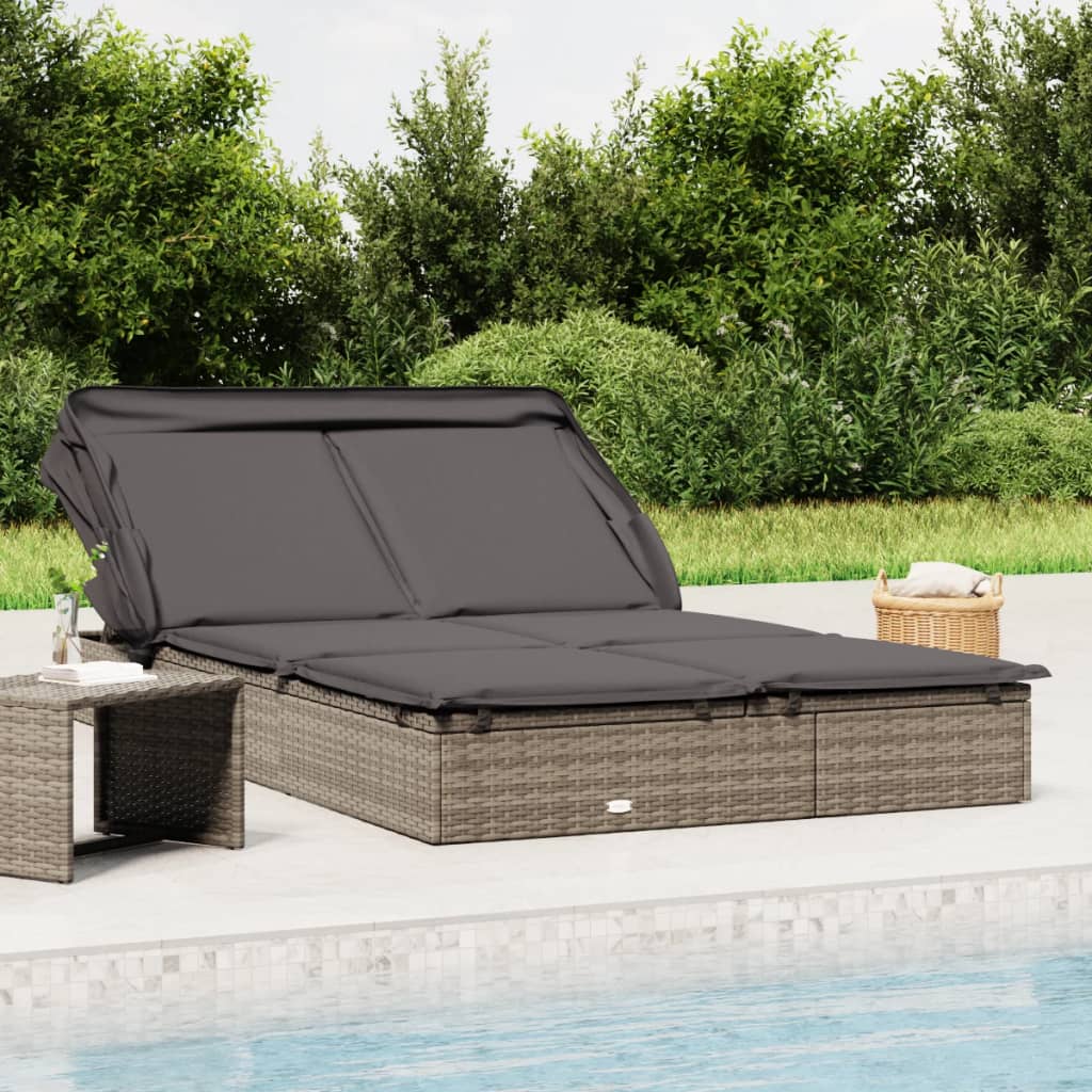 2-Person Sunbed With Foldable Roof 83.9&quot;X46.5&quot;X38.2&quot; Poly Rattan