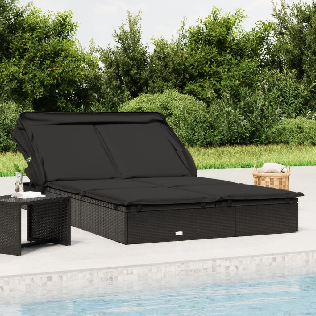 2-Person Sunbed With Foldable Roof 83.9&quot;X46.5&quot;X38.2&quot; Poly Rattan