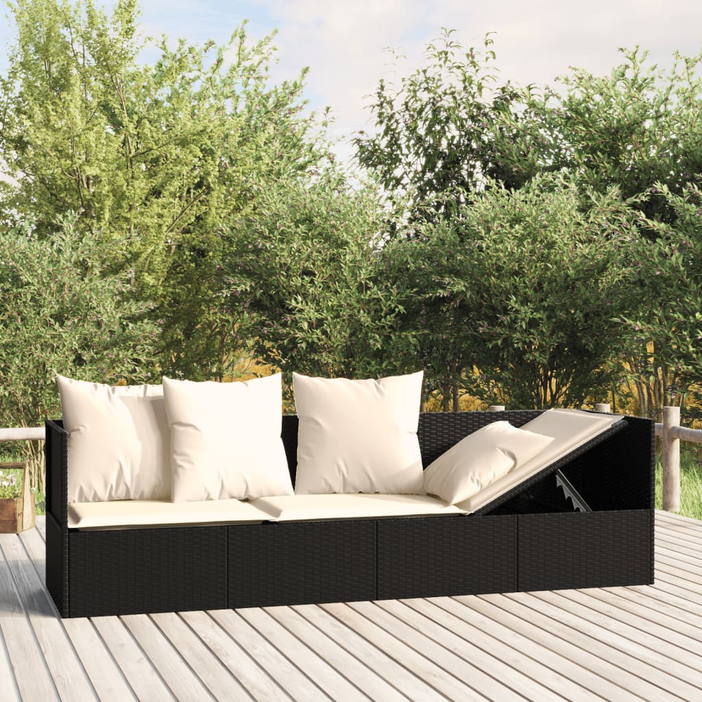 Patio Lounge Bed With Cushions Poly Rattan