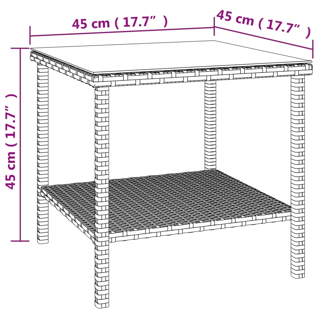 Side Table 17.7&quot;X17.7&quot;X17.7&quot; Poly Rattan And Tempered Glass