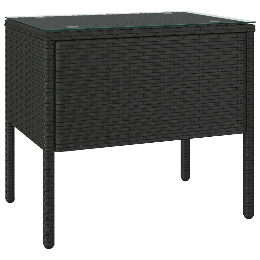 Side Table 20.9&quot;X14.6&quot;X18.9&quot; Poly Rattan And Tempered Glass