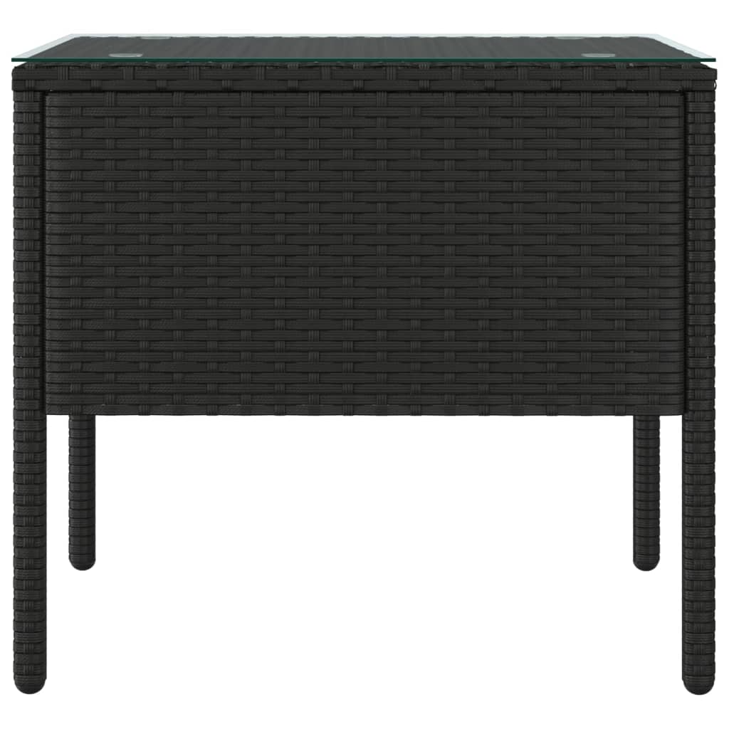 Side Table 20.9&quot;X14.6&quot;X18.9&quot; Poly Rattan And Tempered Glass