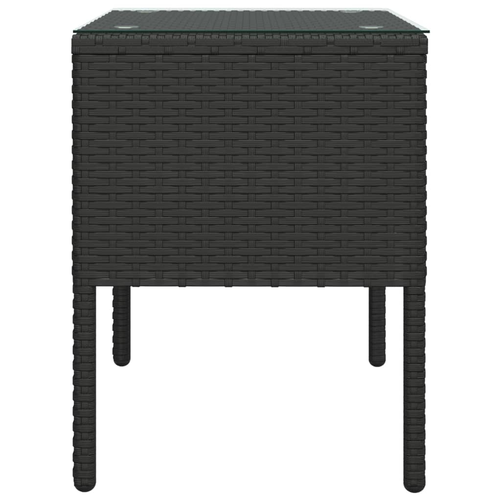 Side Table 20.9&quot;X14.6&quot;X18.9&quot; Poly Rattan And Tempered Glass