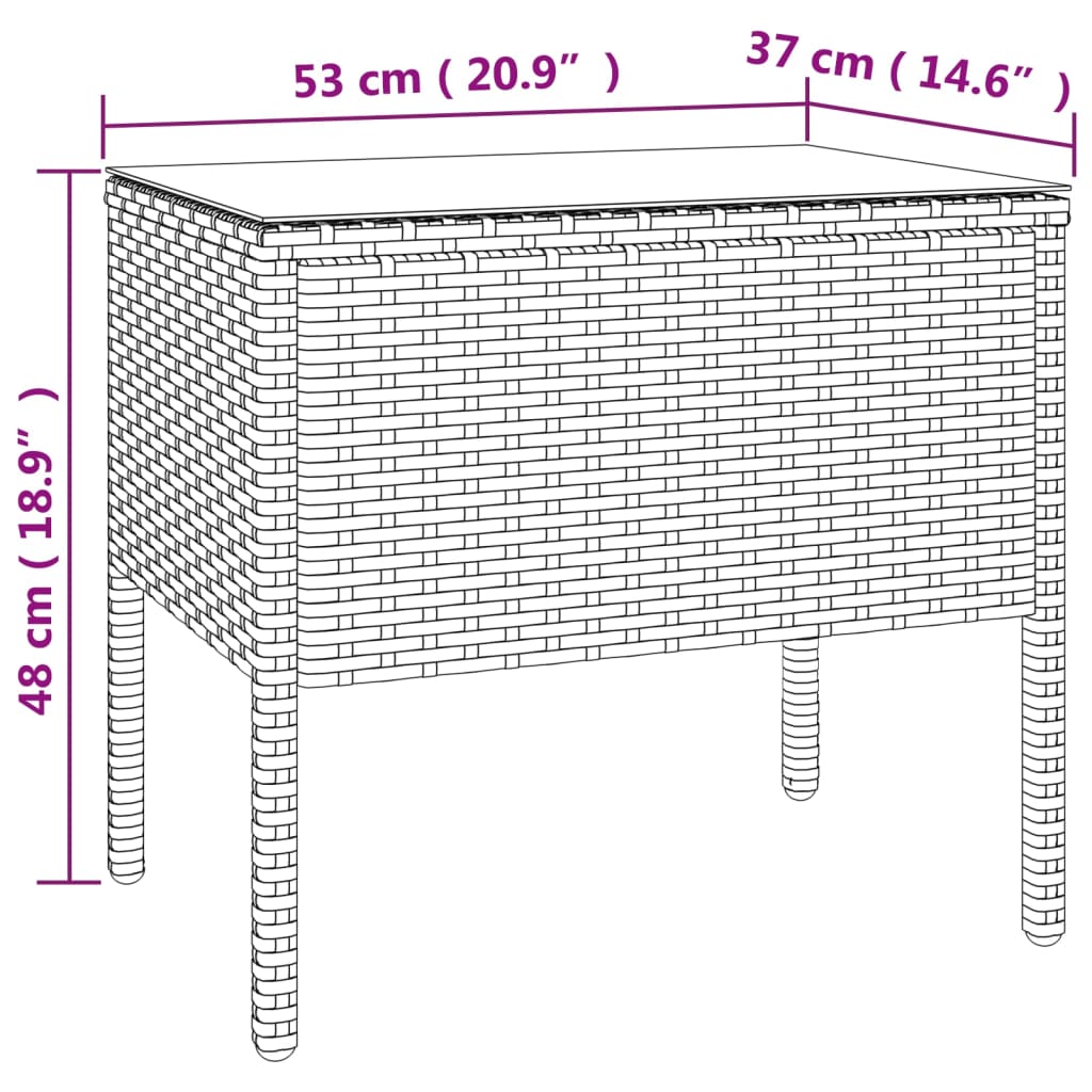 Side Table 20.9&quot;X14.6&quot;X18.9&quot; Poly Rattan And Tempered Glass