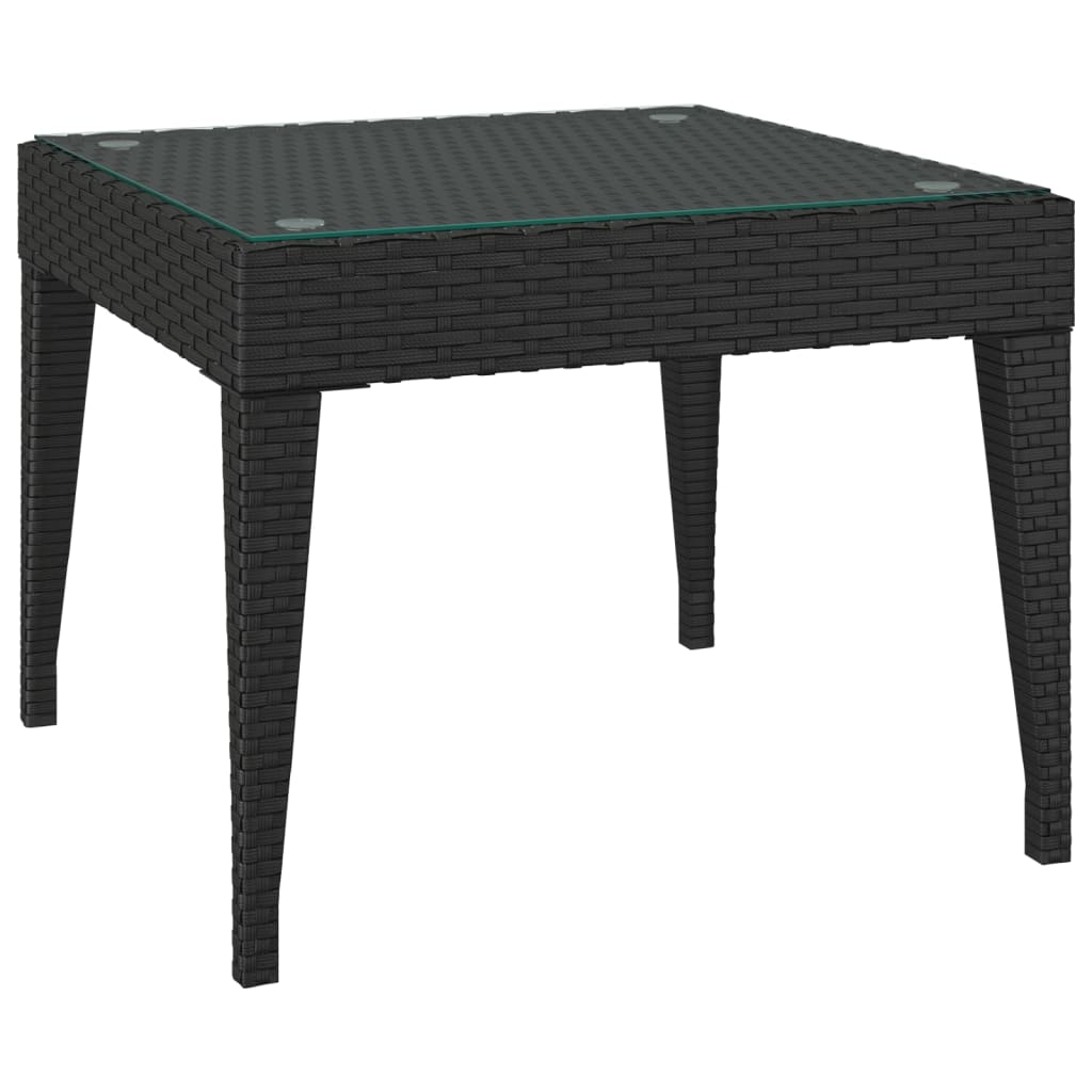 Side Table 19.7&quot;X19.7&quot;X15&quot; Poly Rattan And Tempered Glass