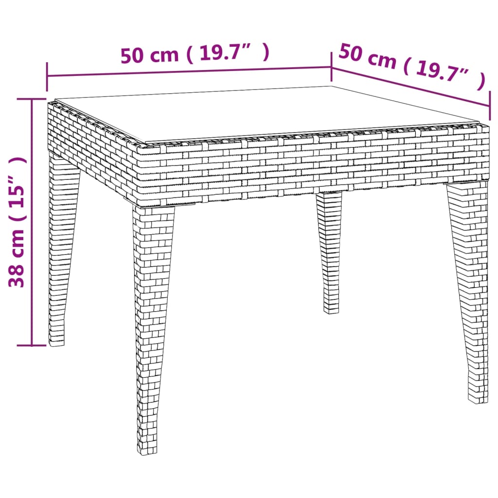 Side Table 19.7&quot;X19.7&quot;X15&quot; Poly Rattan And Tempered Glass