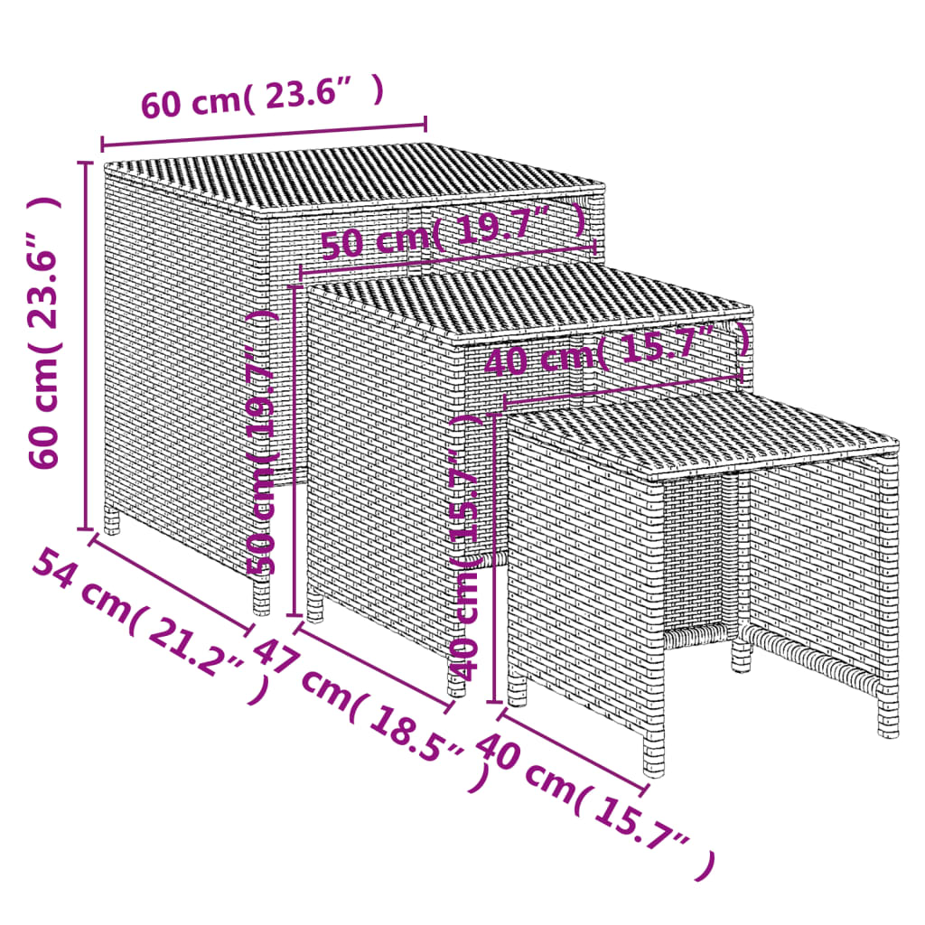 Nesting Tables 3 Pcs Poly Rattan