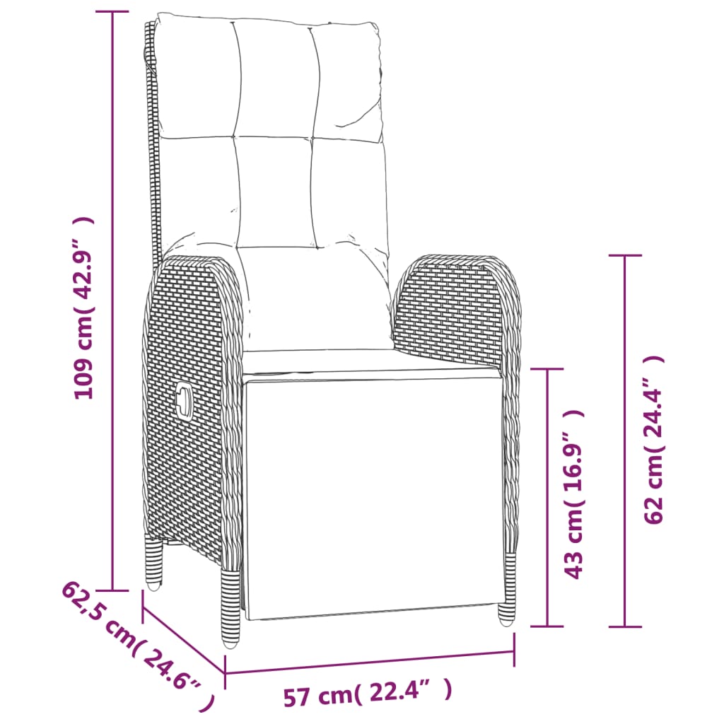 Patio Reclining Chairs With Cushions 2 Pcs Poly Rattan