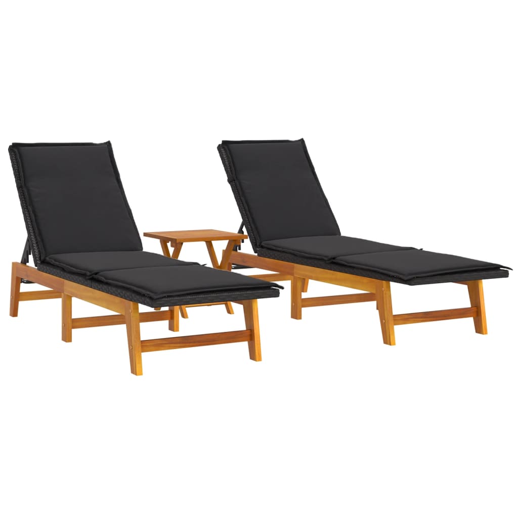 3 Piece Patio Lounge Set Poly Rattan&Solid Wood Acacia