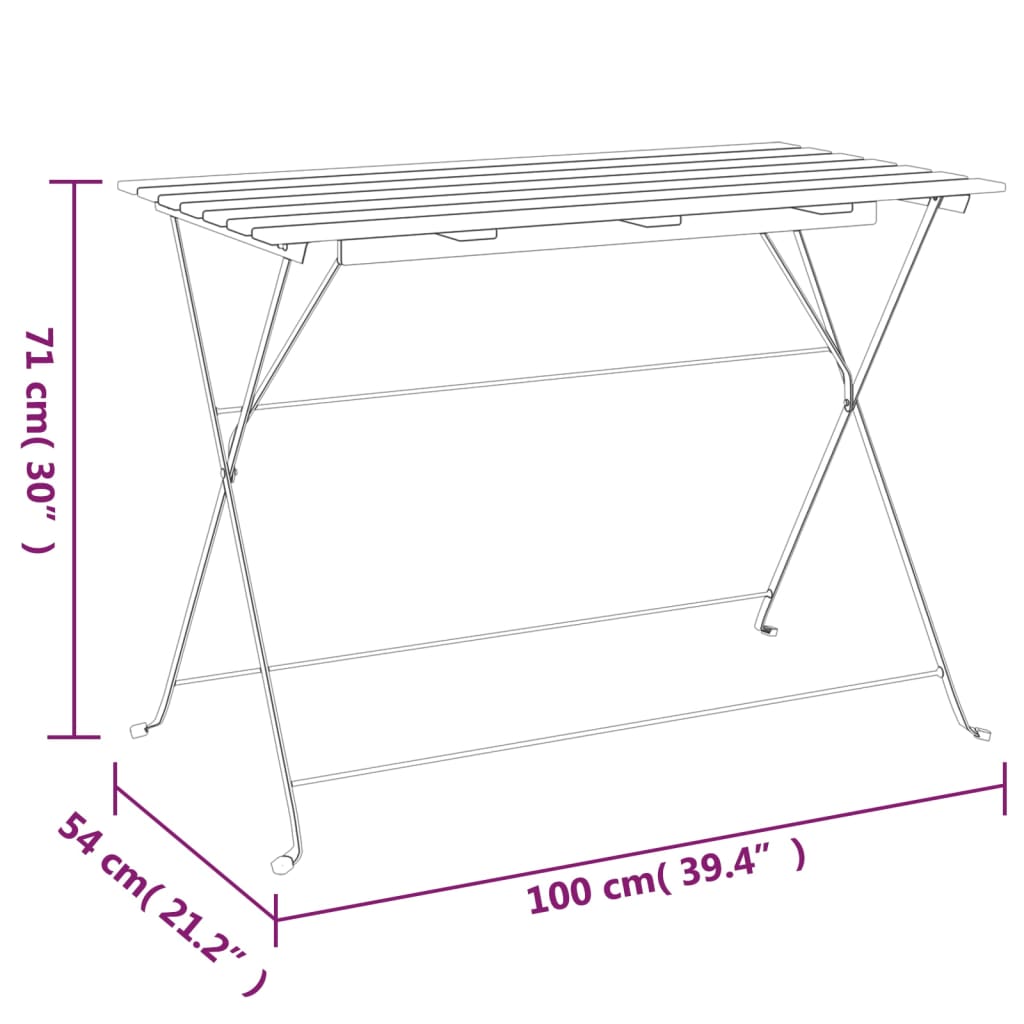 Folding Bistro Table 39.4&quot;X21.3&quot;X28&quot; Solid Wood Acacia And Steel