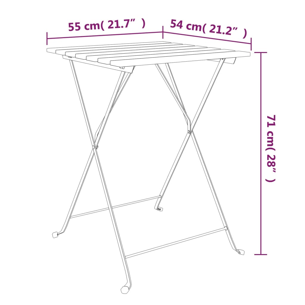 Folding Bistro Table 21.7&quot;X21.3&quot;X28&quot; Solid Wood Acacia And Steel