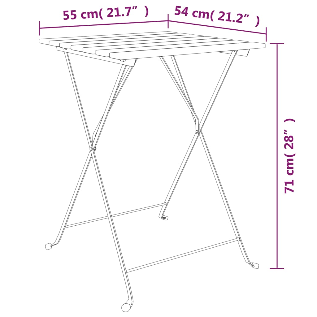 Folding Bistro Table 21.7&quot;X21.3&quot;X28&quot; Solid Wood Teak And Steel