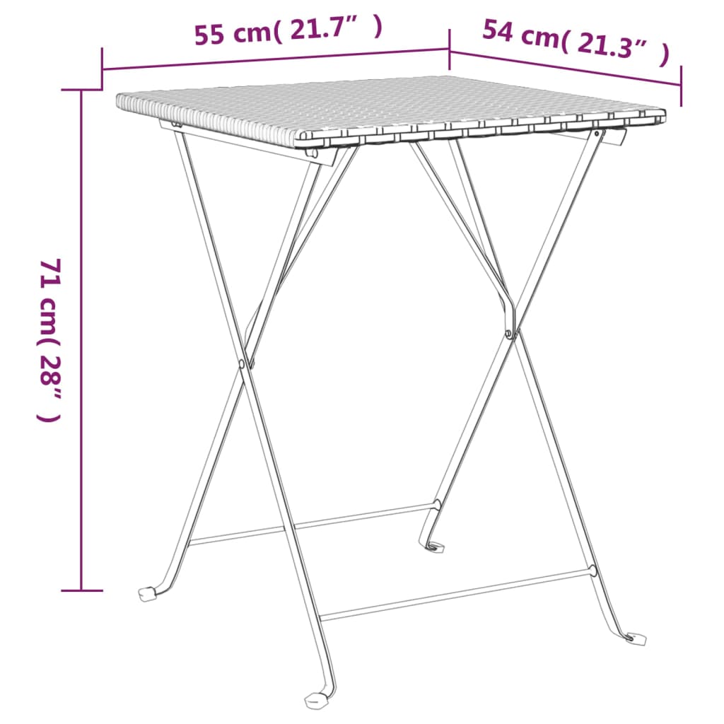 Folding Bistro Table 21.7&quot;X21.3&quot;X28&quot; Poly Rattan