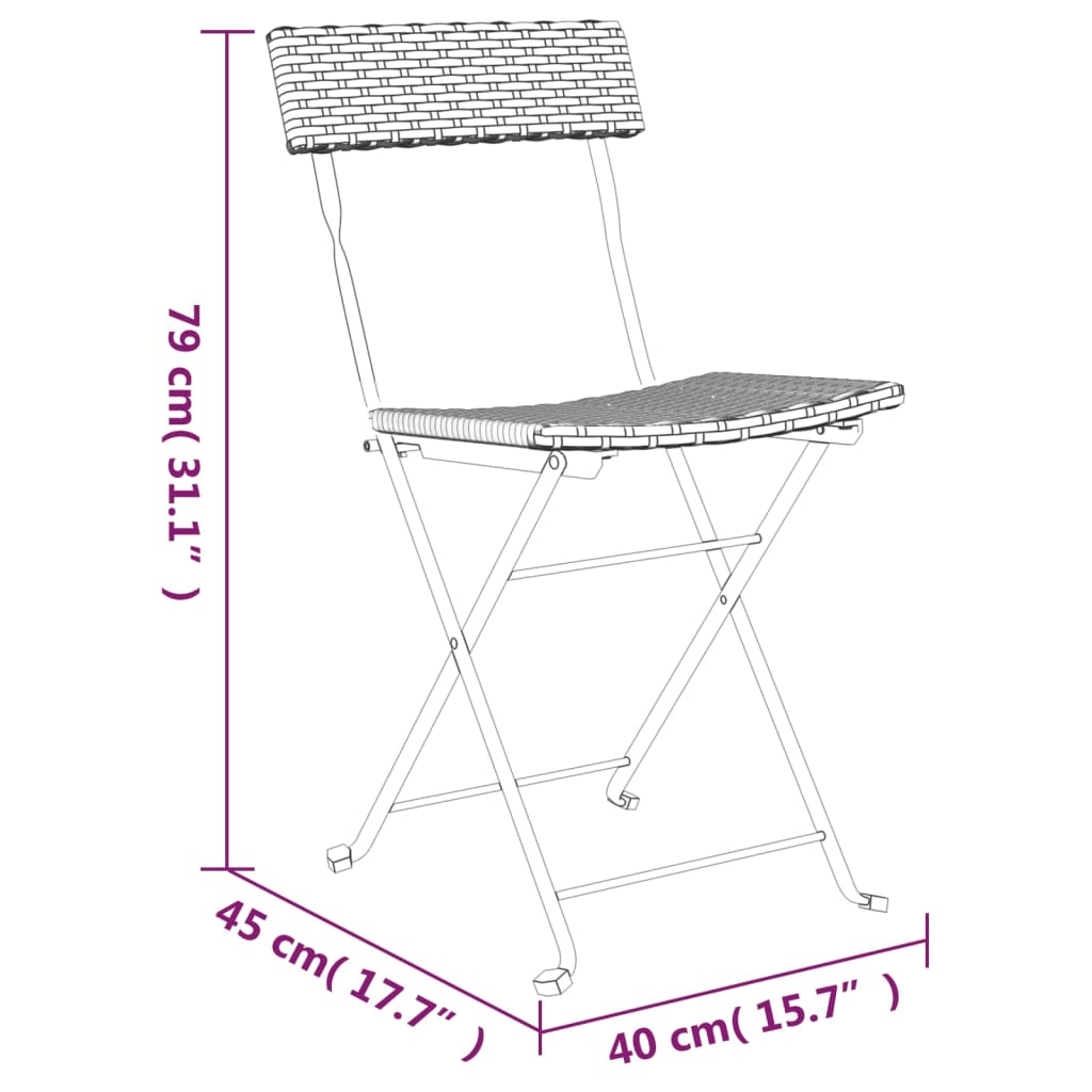 Folding Bistro Chairs 2 Pcs Poly Rattan And Steel