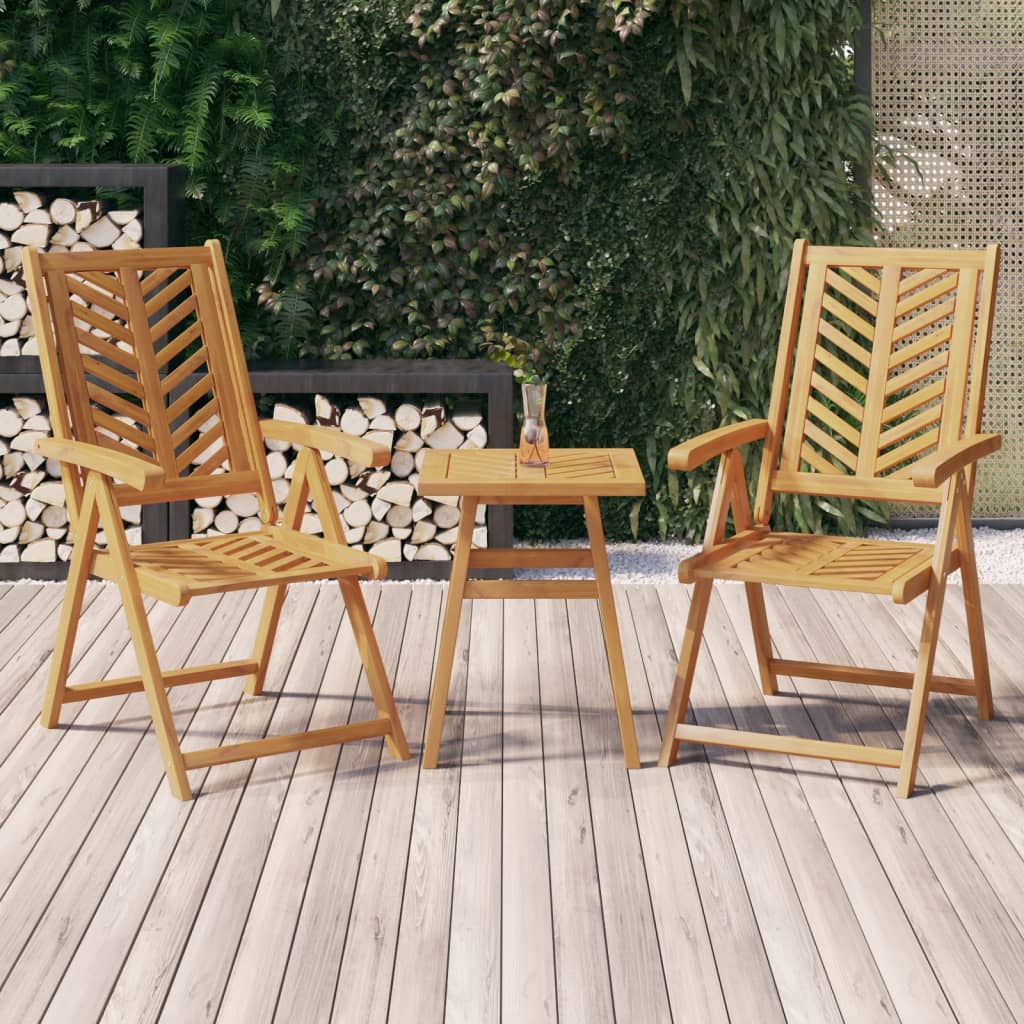 Reclining Patio Chairs 3 Pcs Solid Wood Acacia