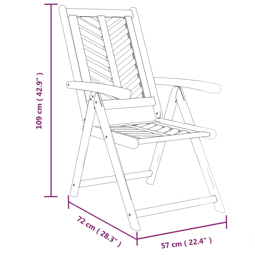 Reclining Patio Chairs 3 Pcs Solid Wood Acacia