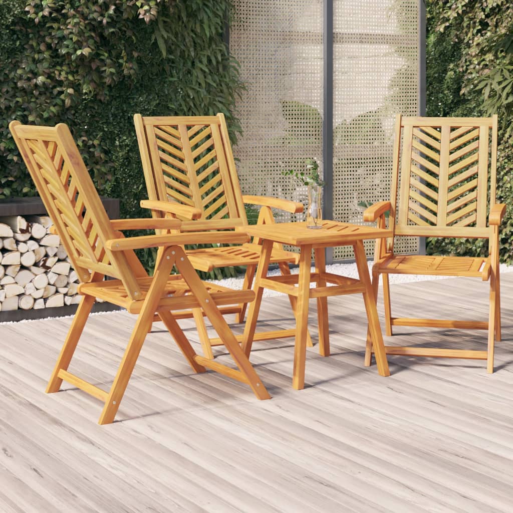 Reclining Patio Chairs 3 Pcs Solid Wood Acacia