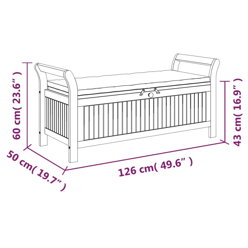 Patio Storage Bench With Cushion 49.6&quot; Solid Wood Acacia