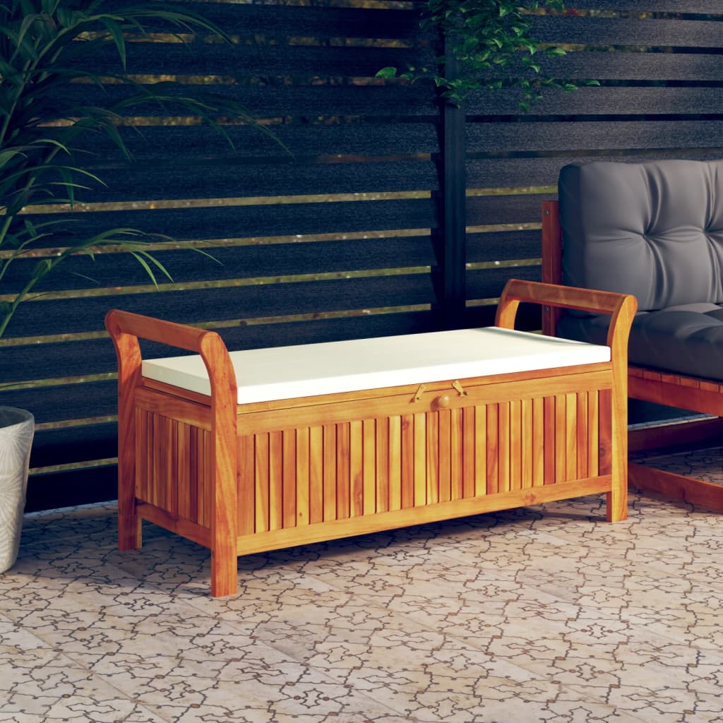 Patio Storage Bench With Cushion 49.6&quot; Solid Wood Acacia