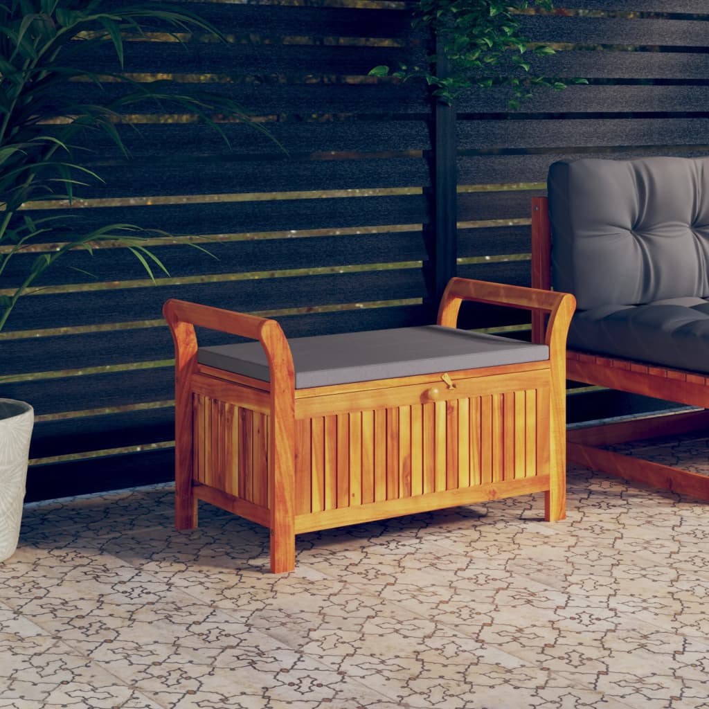 Patio Storage Bench With Cushion 49.6&quot; Solid Wood Acacia