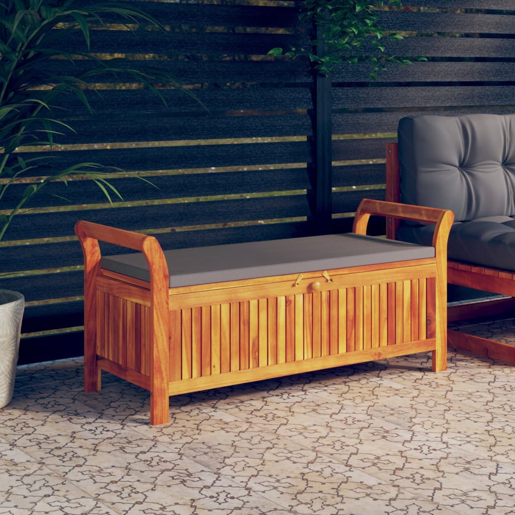 Patio Storage Bench With Cushion 49.6&quot; Solid Wood Acacia