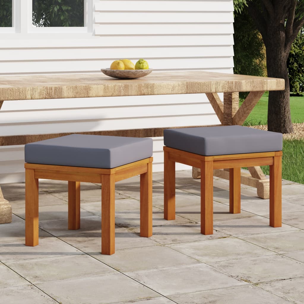 Patio Stools With Cushions 2 Pcs 15.7&quot;X15.7&quot;X16.5&quot; Solid Wood Acacia