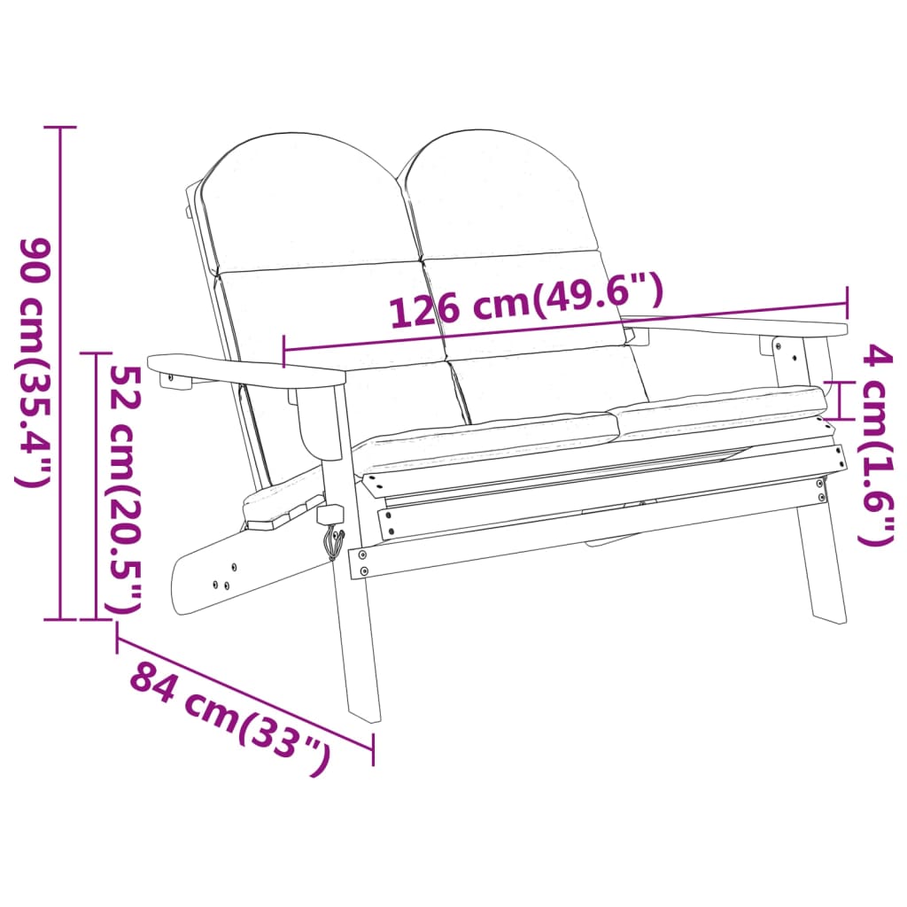 Adirondack Patio Bench With Cushions 49.6&quot; Solid Wood Acacia