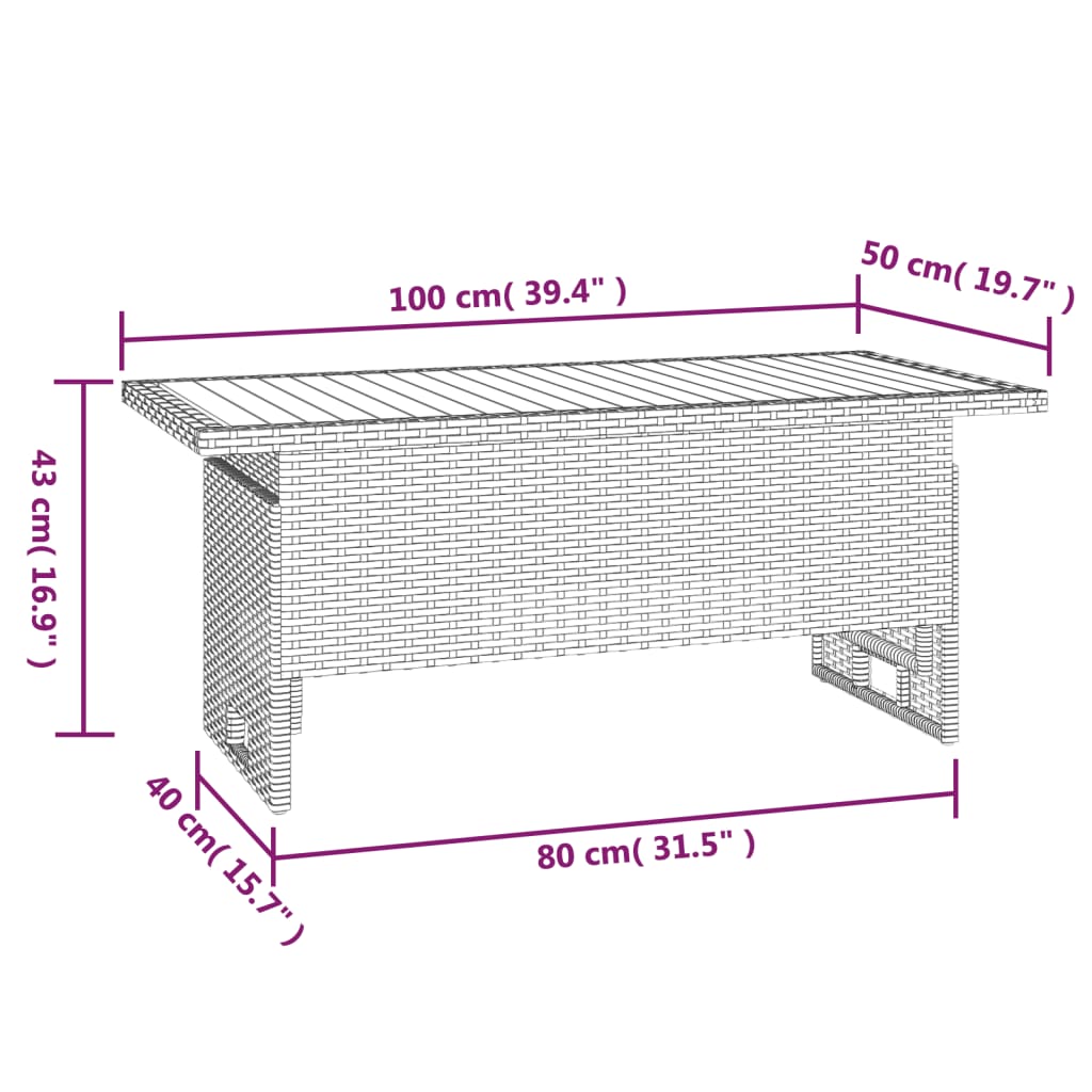 Patio Table 39.4&quot;X19.7&quot;X16.9&quot;/24.8&quot; Solid Wood Acacia&Poly Rattan