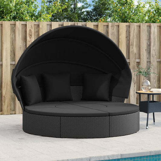 Patio Lounge Bed With Canopy And Cushions Poly Rattan