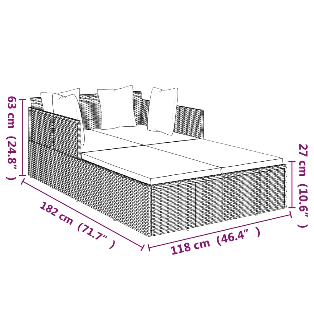 Sunbed With Cushions 71.7&quot;X46.5&quot;X24.8&quot; Poly Rattan