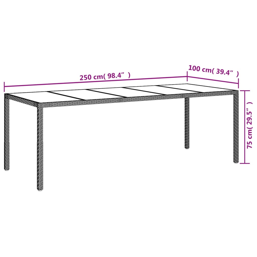 Patio Table 98.4&quot;X39.4&quot;X29.5&quot; Poly Rattan And Tempered Glass