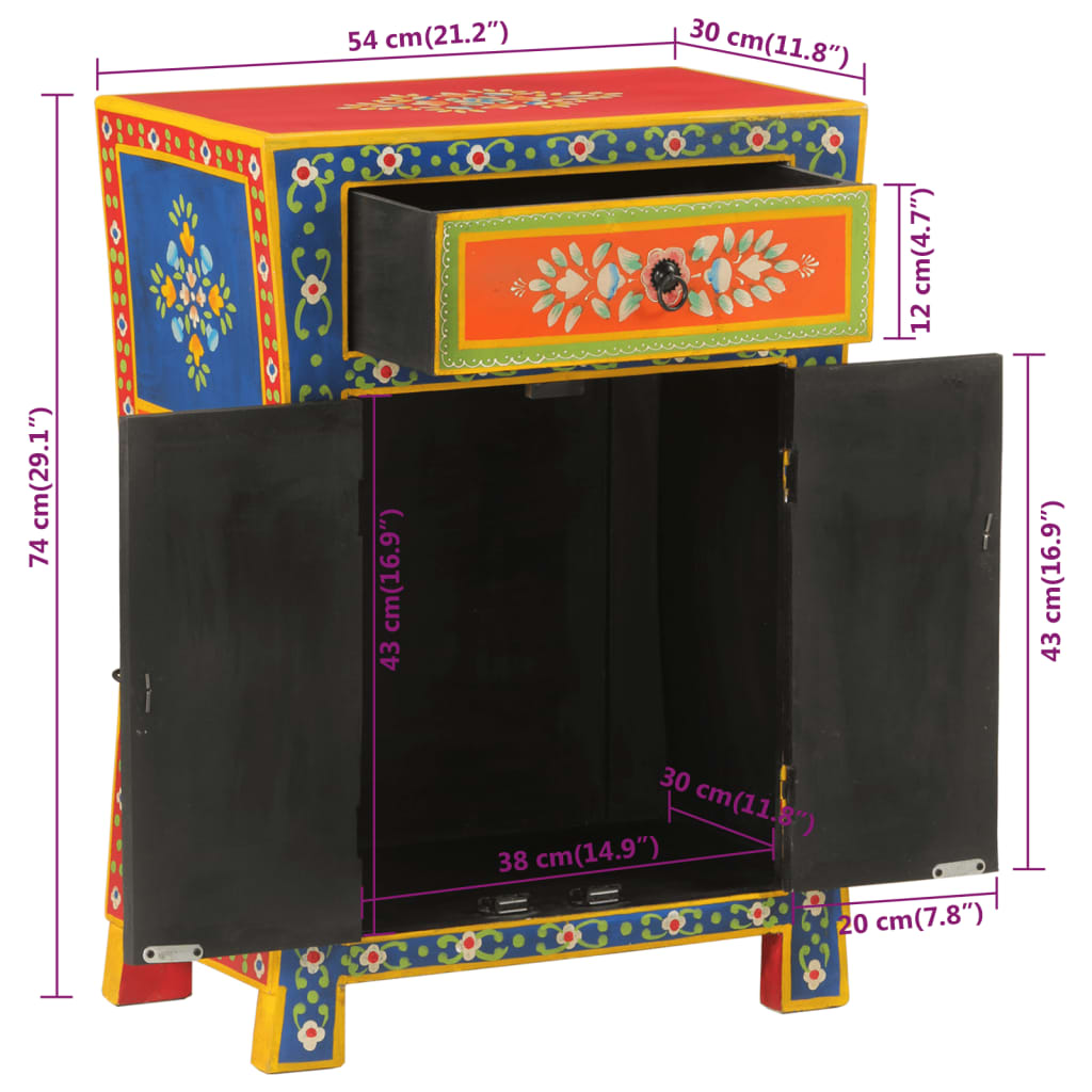 Hand Painted Sideboard 21.3&quot;X11.8&quot;X29.1&quot; Solid Wood Mango