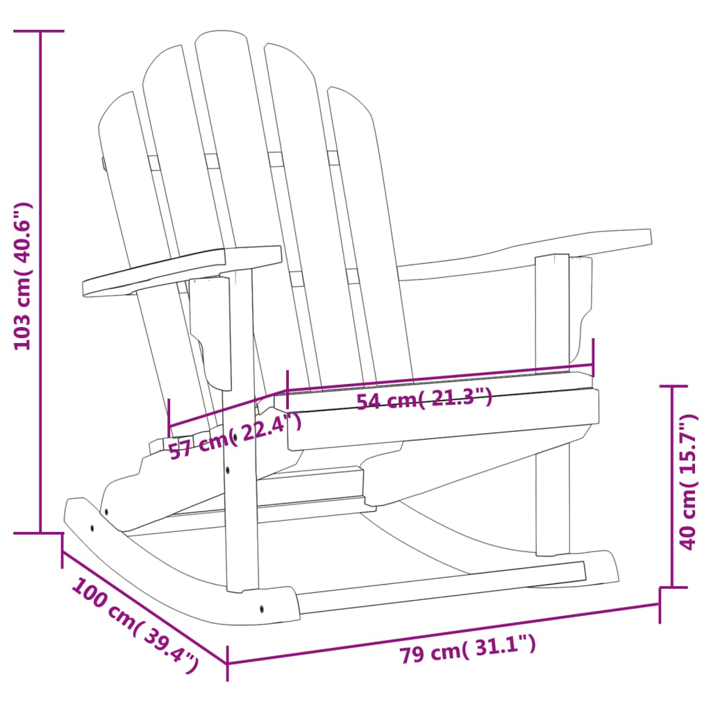 Patio Adirondack Rocking Chair 31.1&quot;X39.4&quot;X40.6&quot; Solid Wood Teak