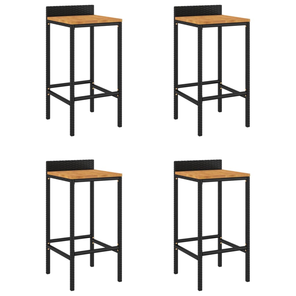 Bar Stools 4 Pcs Poly Rattan And Solid Wood Acacia