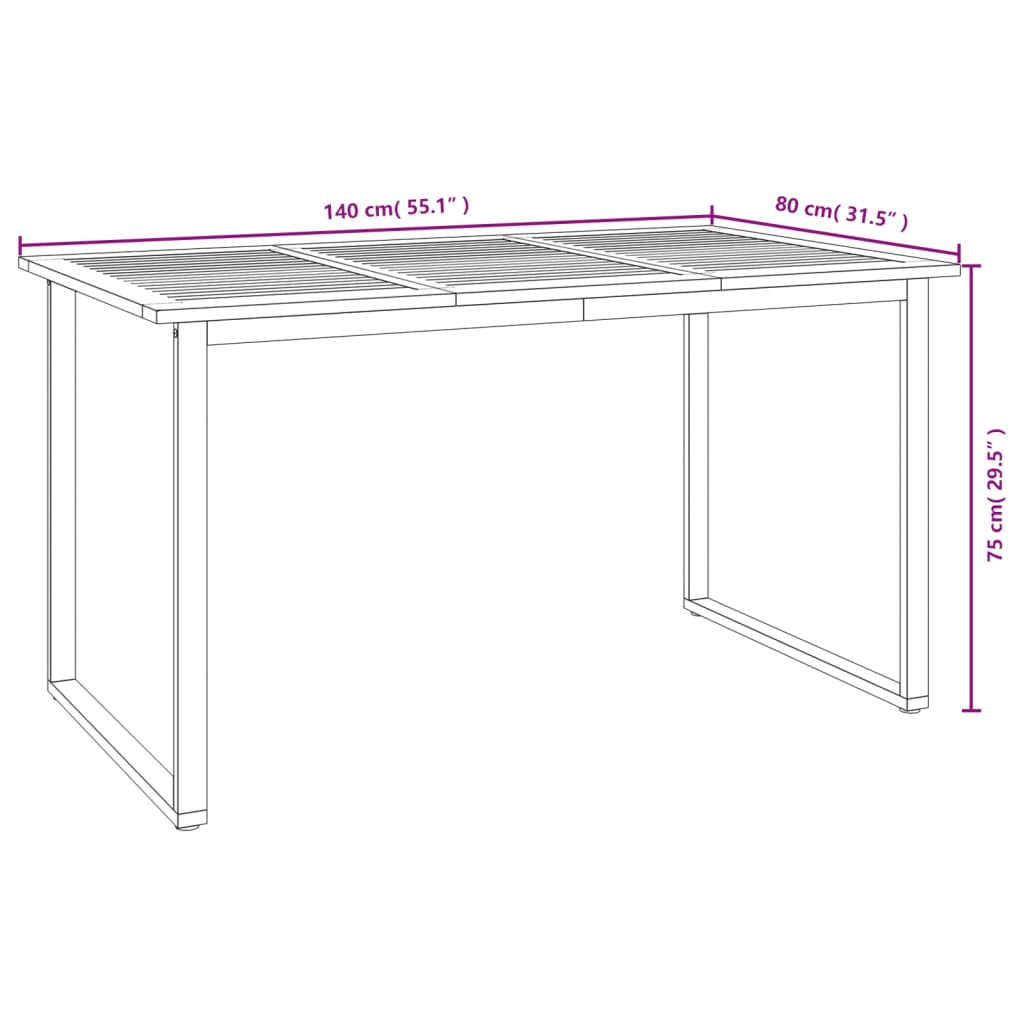 Patio Table With U-Shaped Legs Solid Wood Acacia