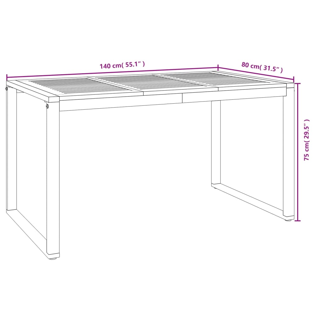 Patio Table With U-Shaped Legs Solid Wood Acacia